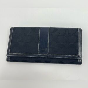 Coach Black Signature Jacquard Logo Monogram Fabric Wallet Bifold Trifold